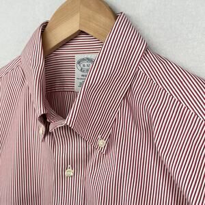 BROOKS BROTHERS Shirt Mens 16 32 REGENT Dress Oxford Striped Supima Cotton Red
